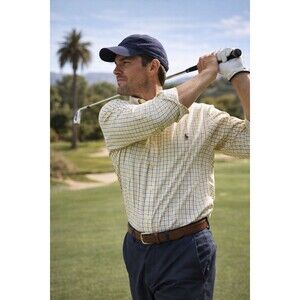 Ralph Lauren Golf Classic Fit Button Down Shirt Yellow Blue Check Men’s XL